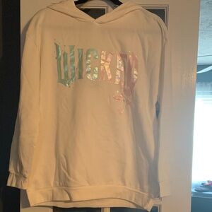 White Hoodie with Iridescent 'Wicked' Design